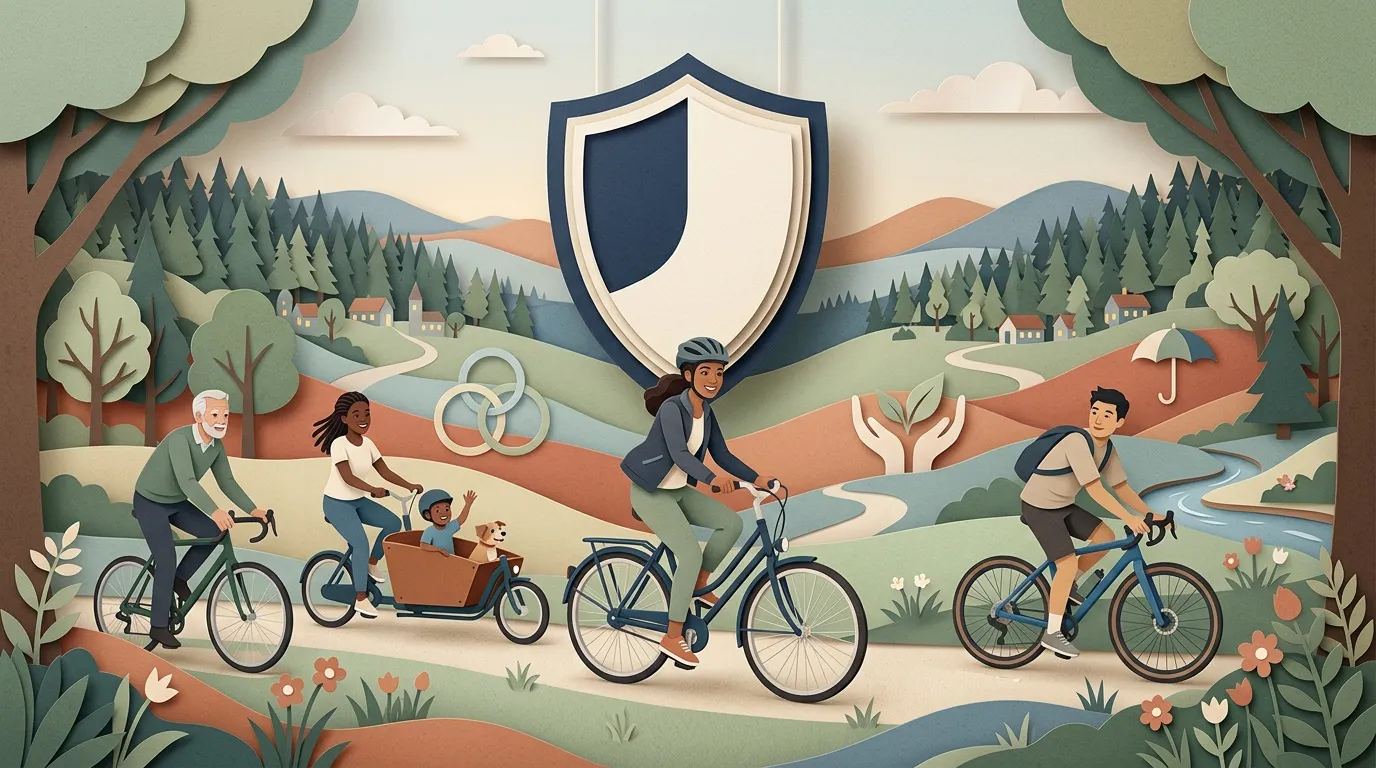 Famille à vélo dans paysage verdoyant sous protection