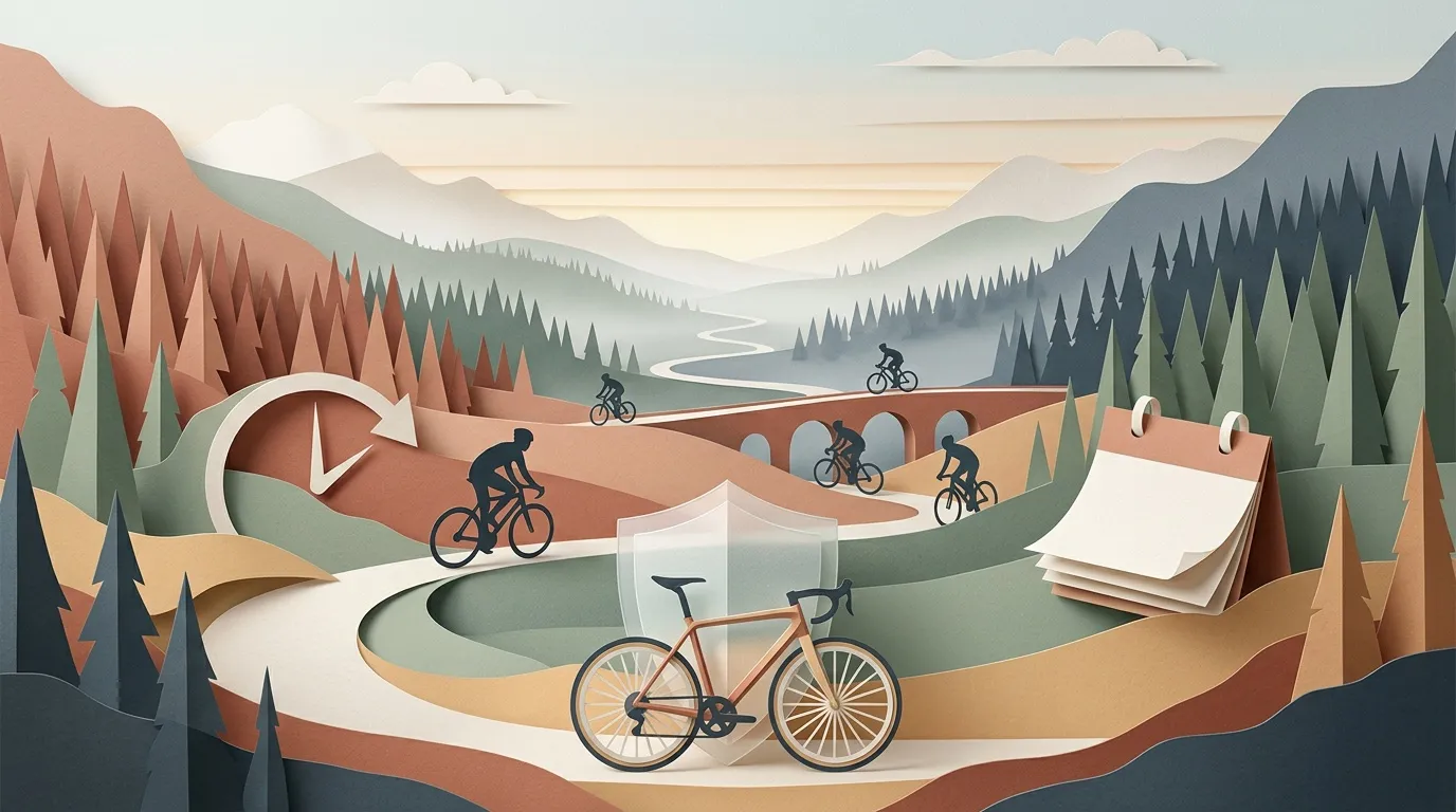 Cyclistes sur un sentier montagneux avec paysage vallonn&eacute;