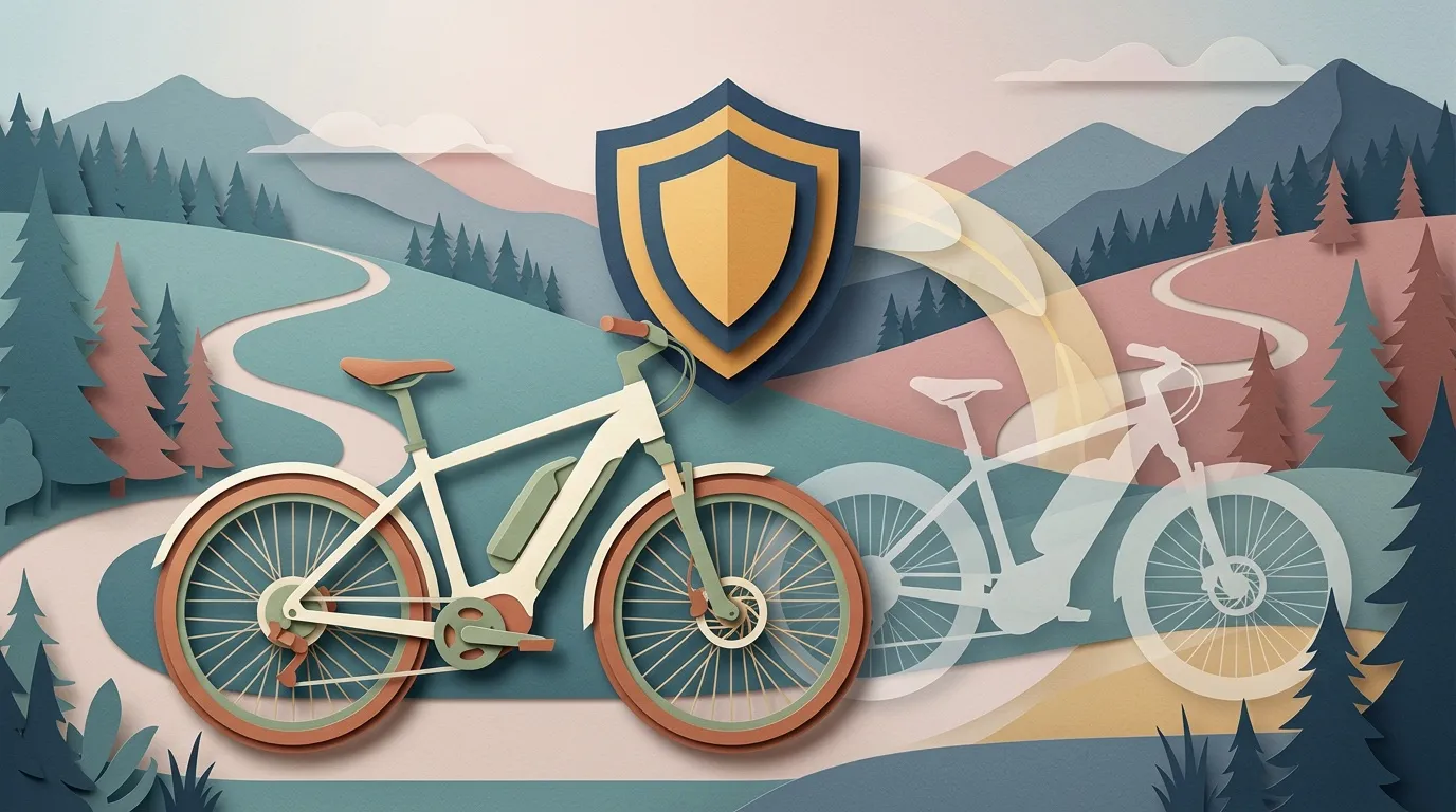 Illustration v&eacute;lo avec bouclier protection paysage montagneux
