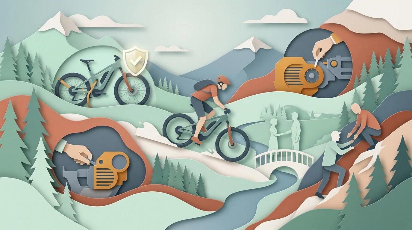 Illustration papier d&eacute;coup&eacute; de cyclistes dans un paysage montagneux