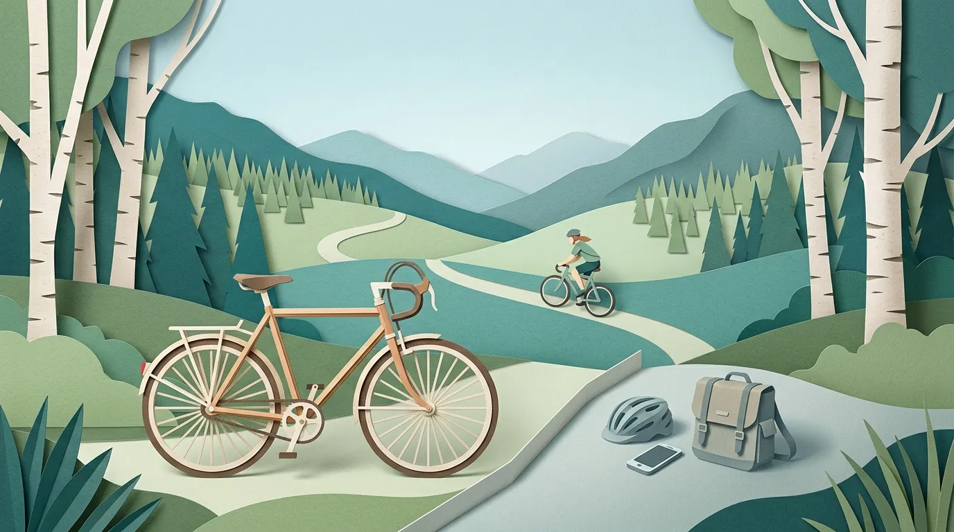 V&eacute;lo dans paysage montagneux avec &eacute;quipement de cyclisme