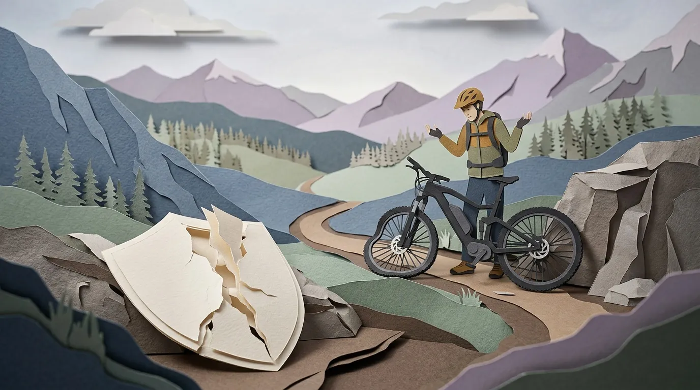 Cycliste avec casque et vélo face à une carte géographique en montagne