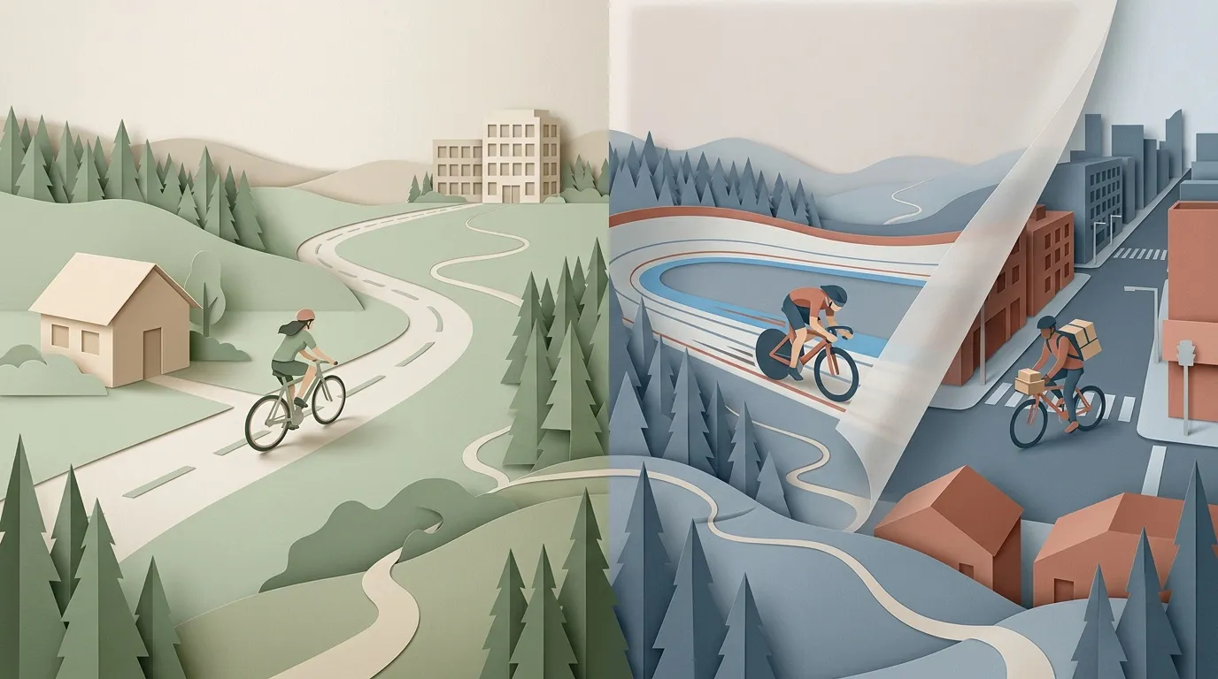 Illustration papier montrant cyclistes en campagne et ville